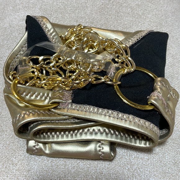 NWT (XS/S) Gold chain gold foil swim bottoms label MfitsS gold hoop circle sides - Picture 5 of 6